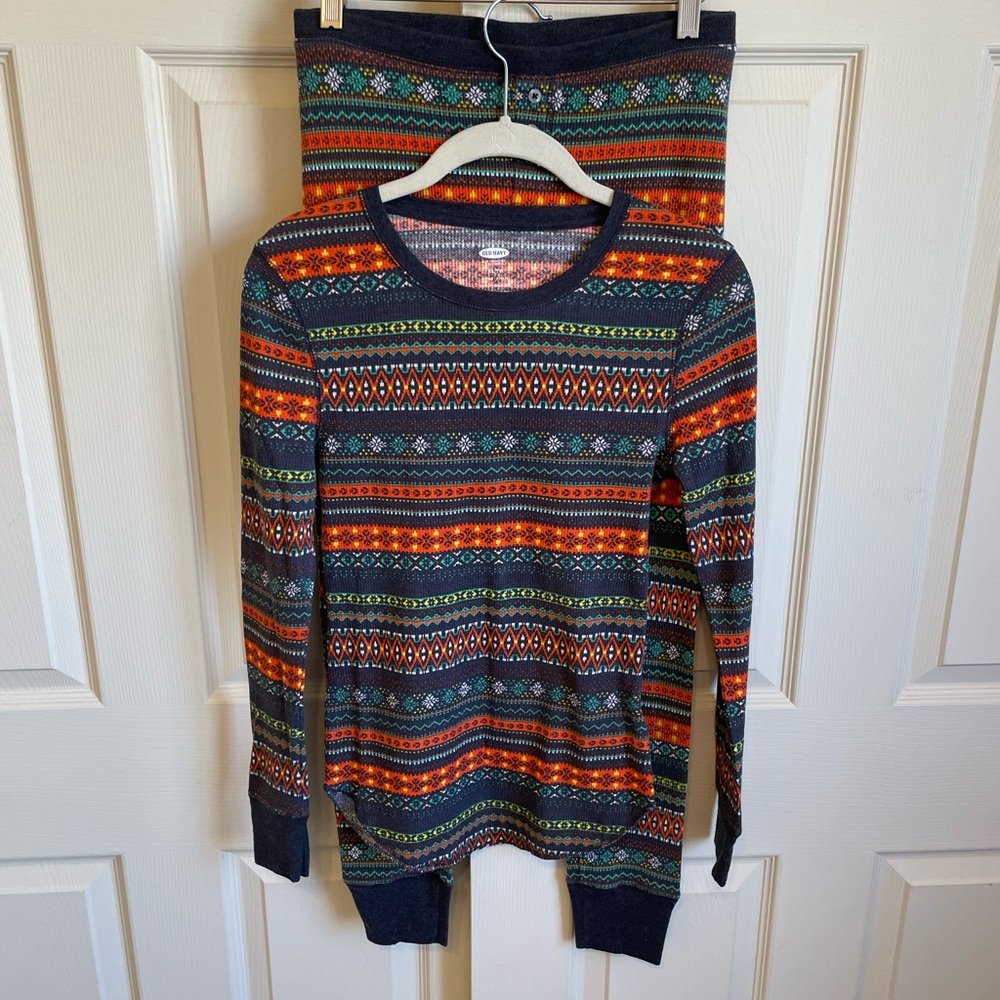 Old Navy Multicolor Holiday Waffle PJ Set XS Tall Top/ S Bottom